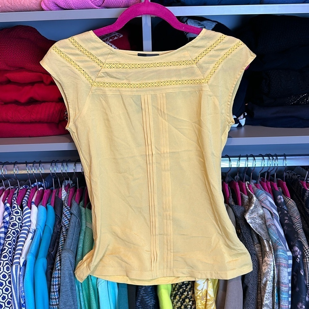 The Limited yellow sleeveless pleated embroidered top size XS NWT